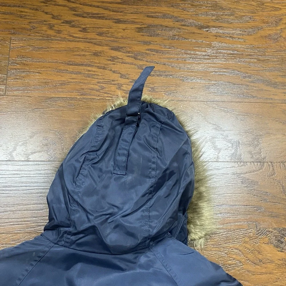 Vintage JCPenney Boys N-3B Parka Jacket Navy Blue Faux Fur Hood XL 18-20